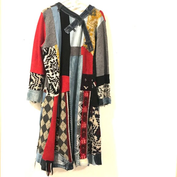 wool tunic/sweater women's size M patchwork midi boho art to wear chunky Retro - Picture 3 of 13